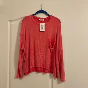 Zenana gorgeous, pink light, tie-dye effect, long sleeve shirt, size large nwt